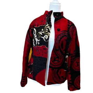 Chico’s SZ 0 beautiful print jacket with jeweled buttons and dolman collar